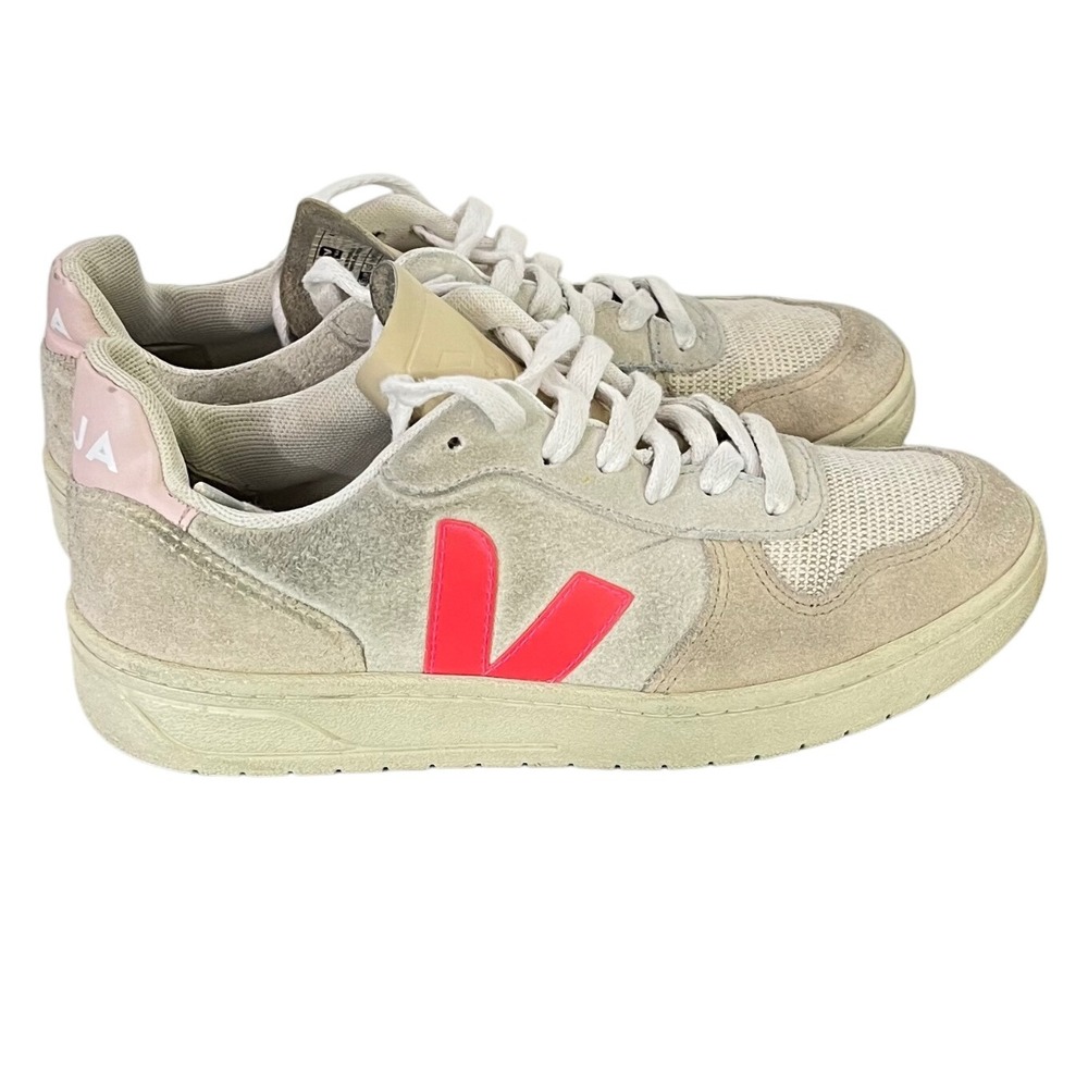 Veja V-10 Women's Sneakers Beige Neon Pink- Size 5